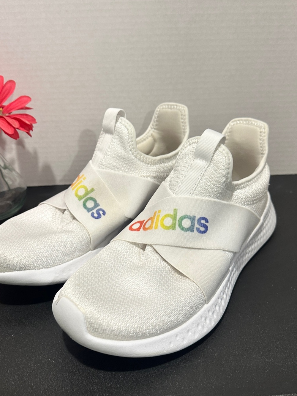 ADIDAS Pride White Slip-On Sneakers with Rainbow